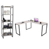 Conjunto Escritório Estilo Industrial Mesa 150x150cm E Estante 60cm 5 Prateleiras - 1