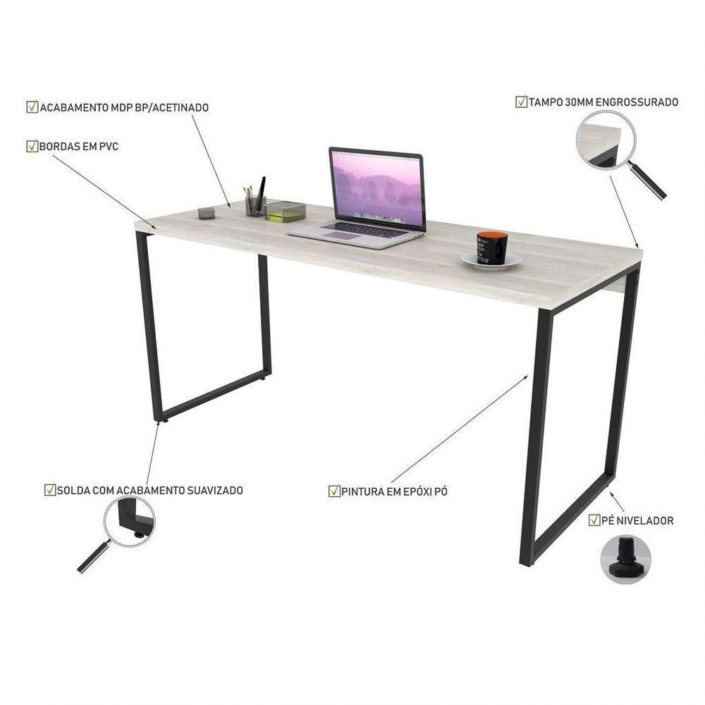 Conjunto Escritório Estilo Industrial Mesa 150cm E Estante 60cm 3 Prateleiras Prisma C08 Snow - 5