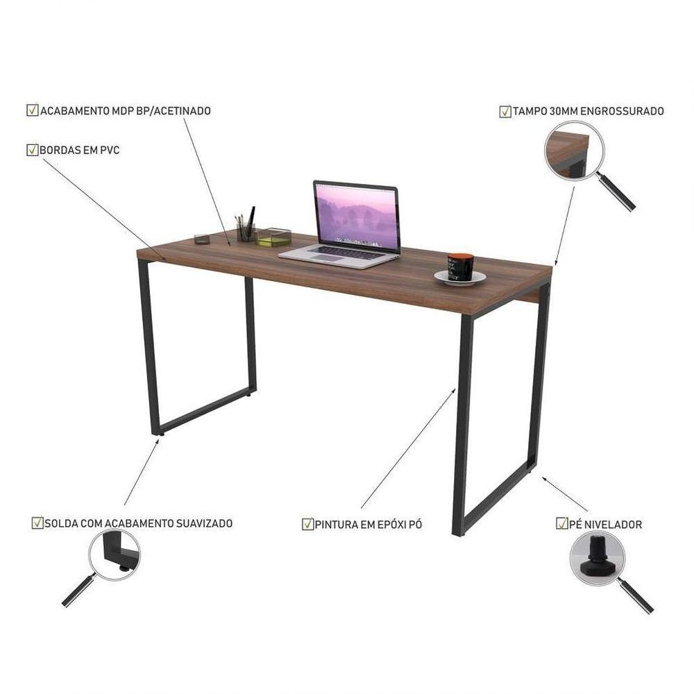 Conjunto Escritório Estilo Industrial Mesa 135cm E Estante 60cm 4 Prateleiras Prisma C08 Nogal - 5