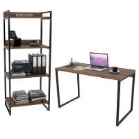 Conjunto Escritório Estilo Industrial Mesa 135cm E Estante 60cm 4 Prateleiras Prisma C08 Nogal - 1