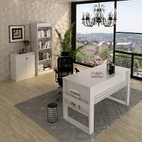 Escritório Completo Com Mesa Armário Alto E Balcão Moon Mdp Branco - 1