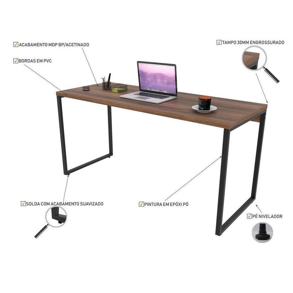 Conjunto Escritório Estilo Industrial Mesa 150cm E Estante 60cm 3 Prateleiras Prisma C08 Nogal - 5
