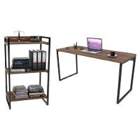 Conjunto Escritório Estilo Industrial Mesa 150cm E Estante 60cm 3 Prateleiras Prisma C08 Nogal - 1