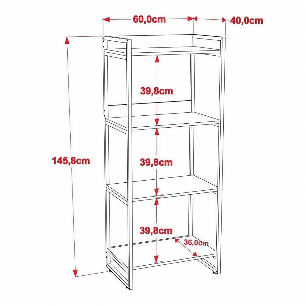 Conjunto Escritório Estilo Industrial Mesa 120cm E Estante 60cm 4 Prateleiras Prisma C08 Nogal - 2