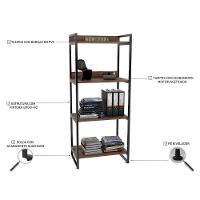 Conjunto Escritório Estilo Industrial Mesa 120cm E Estante 60cm 4 Prateleiras Prisma C08 Nogal