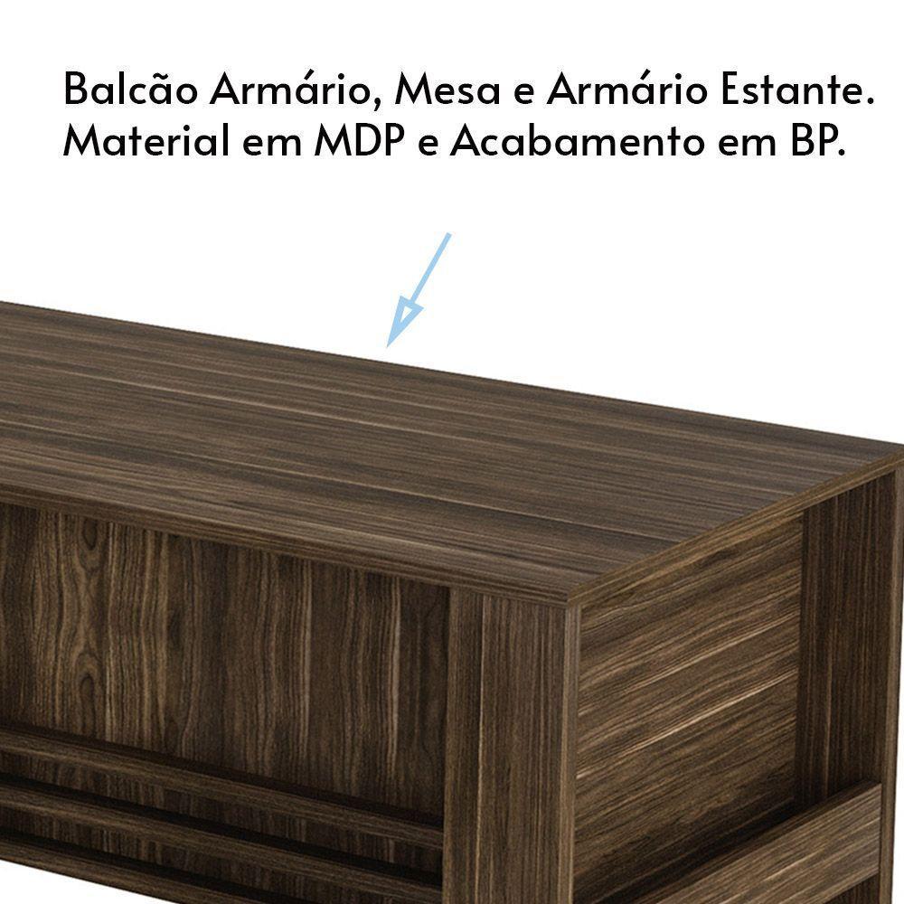 Escritório Completo Com Mesa Armário Alto E Balcão Moon Mdp Nogal - 9