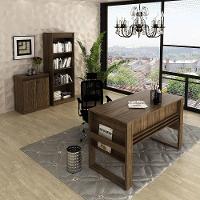 Escritório Completo Com Mesa Armário Alto E Balcão Moon Mdp Nogal - 1