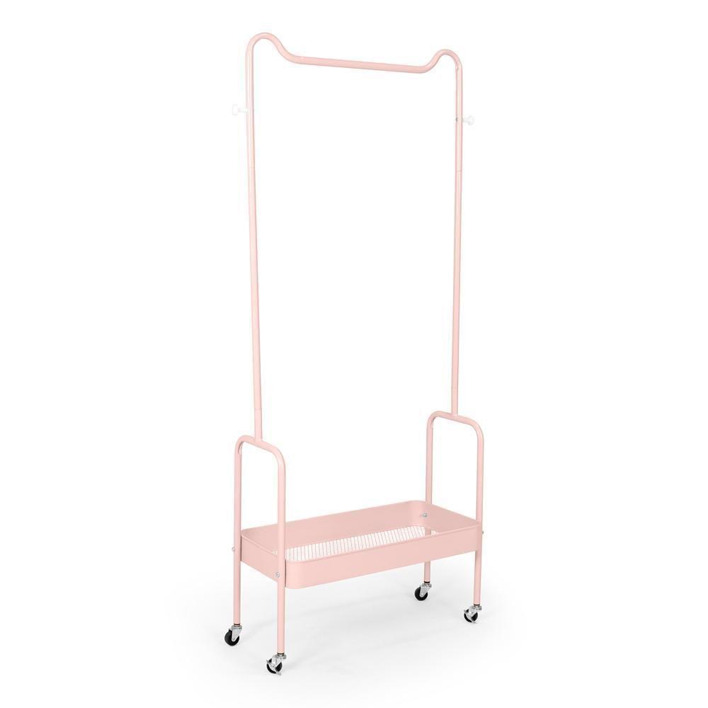 Arara De Roupas Multiuso Com Sapateira E Rodízios Em Ferro - Rosa - 1