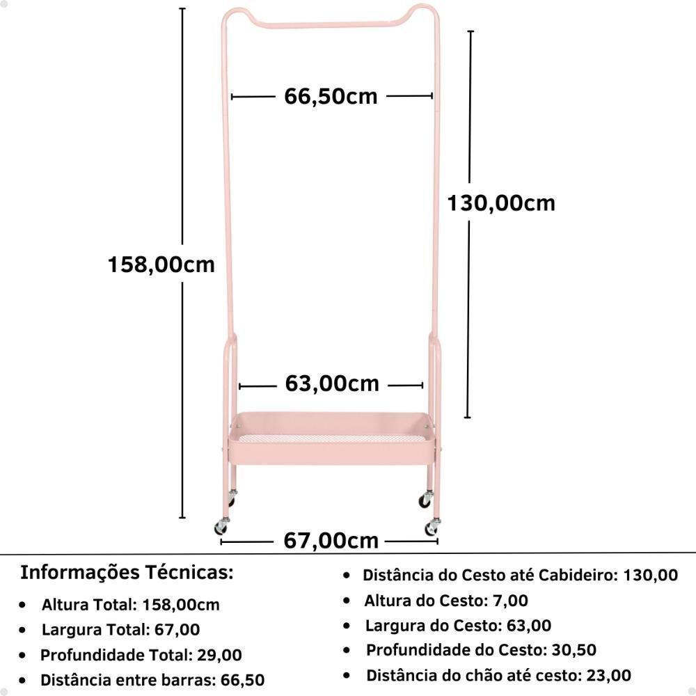Arara De Roupas Multiuso Com Sapateira E Rodízios Em Ferro - Rosa - 2