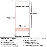 Arara De Roupas Multiuso Com Sapateira E Rodízios Em Ferro - Rosa