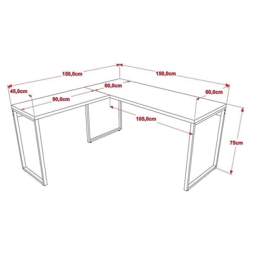 Conjunto Escritório Estilo Industrial Mesa 150x150cm E Estante 60cm 5 Prateleiras Prisma C08 Nogal - 3