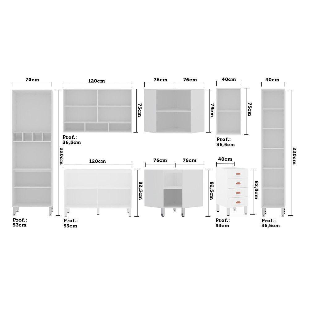 Cozinha Modulada Completa 8 Peças Com Tampo Branco Cristal - 5
