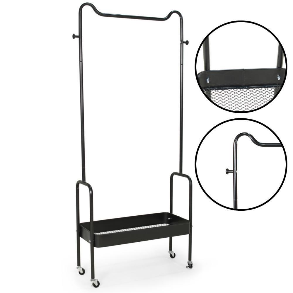 Arara De Roupas Multiuso Com Sapateira E Rodízios Em Ferro - Preto - 2