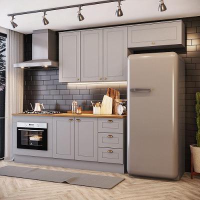 Cozinha Compacta Amy 6 Portas 3 Gavetas MDF 280cm Cinza com Nicho para Forno