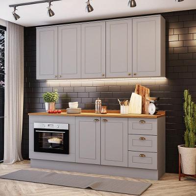 Cozinha Compacta Amy 7 Portas MDF Cinza com Módulo Forno Embutir Casa 812