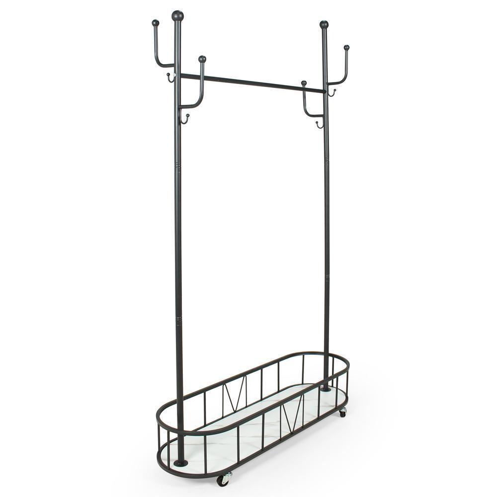 Cabideiro De Chão Grande Com Sapateira E Rodízios - Preto - 1