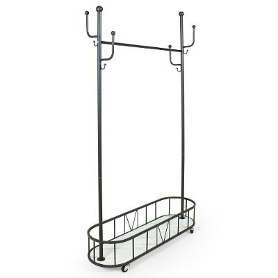 Cabideiro De Chão Grande Com Sapateira E Rodízios - Preto