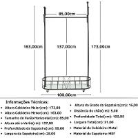 Cabideiro De Chão Grande Com Sapateira E Rodízios - Preto - 2