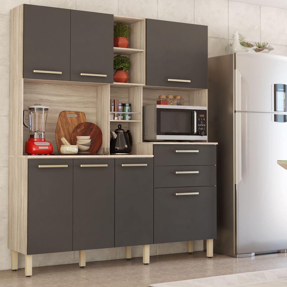 Cozinha Compacta Encanto 7 Portas 2 Gavetas Grafito - 2