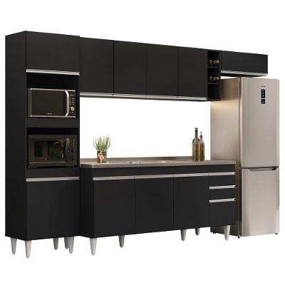 Armário De Cozinha Modulada 5 Peças Cp18 Com Pia Inox Preto - Lumil