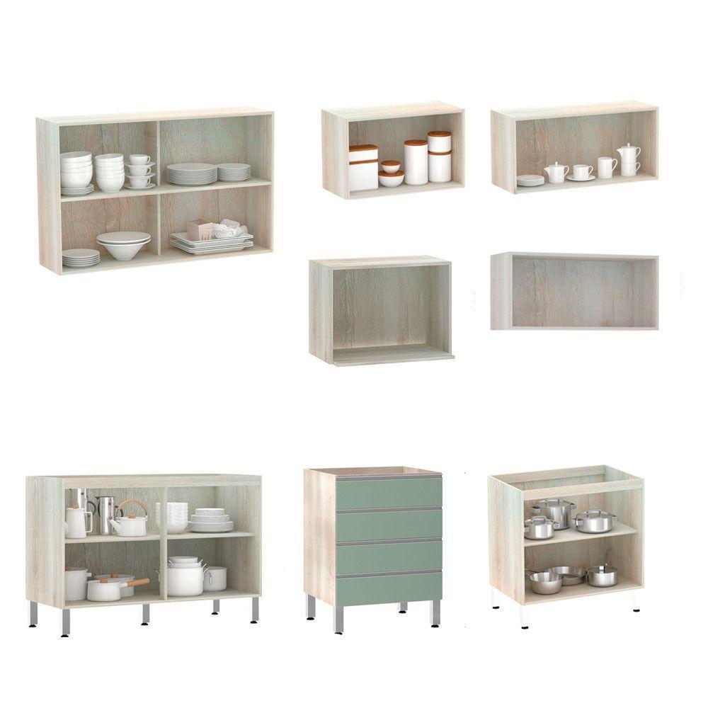 Armário De Cozinha 8 Peças Com Tampo Crema Com Verde - 7