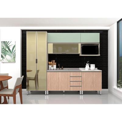 Armário de Cozinha Compacta Luci 8 Portas 4 Gavetas MDF 120cm Creme Cumaru Verde Jade