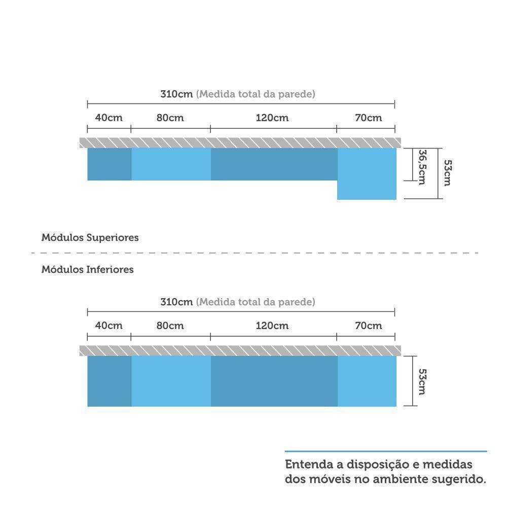 Cozinha 6 Pçs Sem Tampo De 120 Branco Vidro Branco Com Concreto - 4