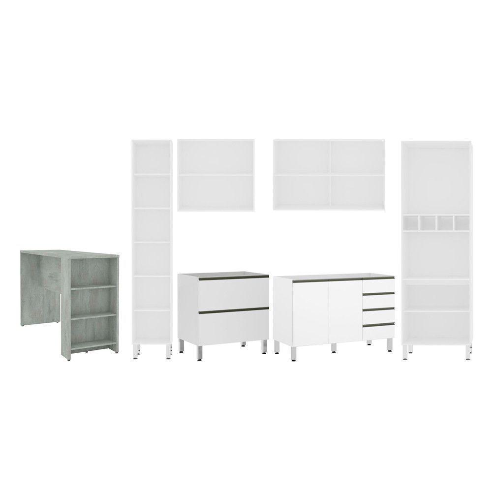 Cozinha 6 Pçs Sem Tampo De 120 Branco Vidro Branco Com Concreto - 7