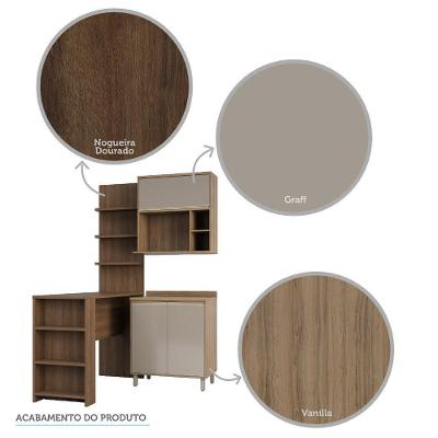 Cozinha Compacta 4 Peças com Bancada Gourmet 4 Portas MDF 150cm Amadeirado