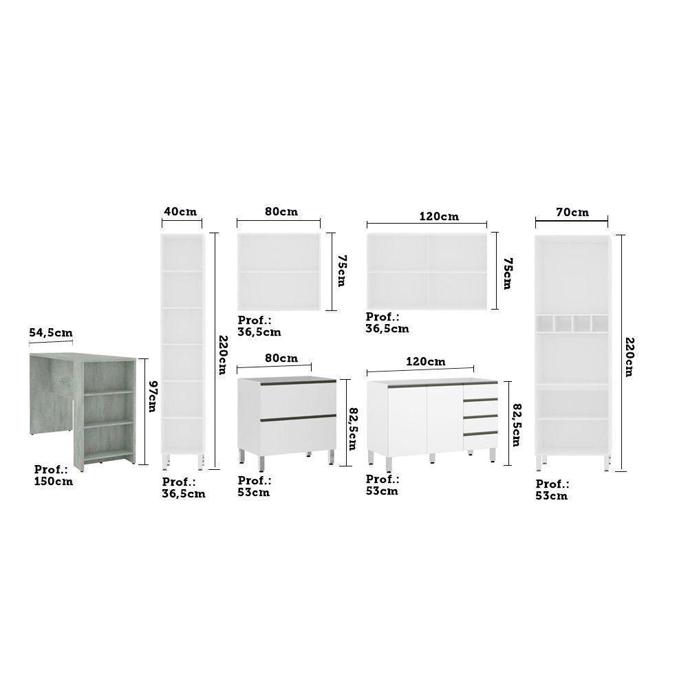 Cozinha 6 Pçs Sem Tampo De 120 Branco Vidro Branco Com Concreto - 5