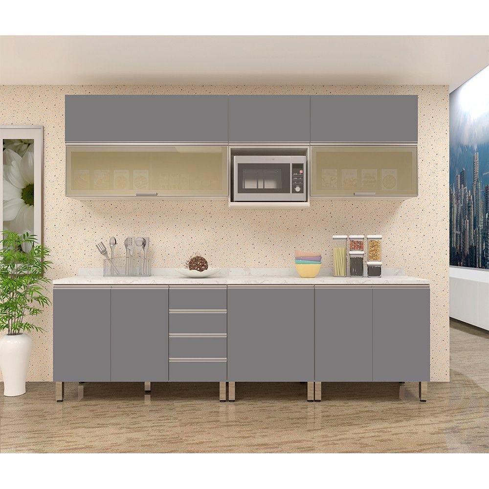 Armário De Cozinha 8 Peças Com Tampo Crema Com Cinza - 2