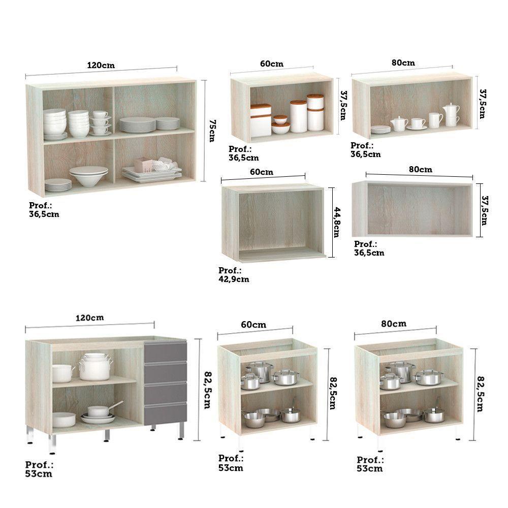 Armário De Cozinha 8 Peças Com Tampo Crema Com Cinza - 6
