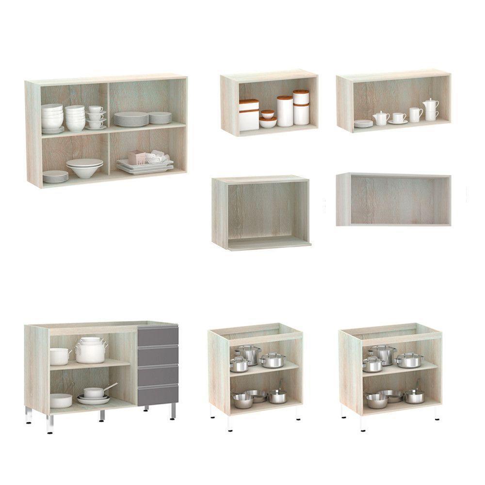 Armário De Cozinha 8 Peças Com Tampo Crema Com Cinza - 7