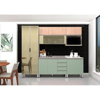 Armário de Cozinha Compacta Luci 10 Portas 4 Gavetas MDP 120cm Creme e Verde Jade