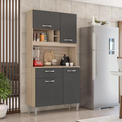 Cozinha Compacta Malta 4 Portas 1 Gaveta em MDP 91cm Avena Grafite para Ambiente Pequeno