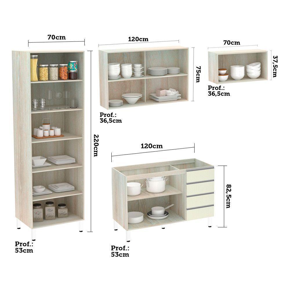 Armário De Cozinha 4 Peças Sem Tampo Crema Com Kashmir - 5