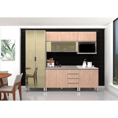Armário de Cozinha Compacta Luci Legno Crema-cumaru 10 Portas 4 Gavetas MDF Creme