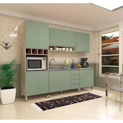 Armário de Cozinha Completa Luci 13 Portas 4 Gavetas MDF 270cm Verde Jade Legno Crema