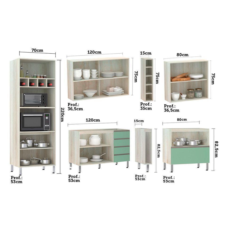 Armário De Cozinha 7 Peças Com Tampo Crema Com Verde - 4
