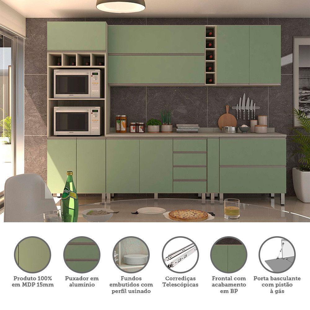 Armário De Cozinha 7 Peças Com Tampo Crema Com Verde - 6