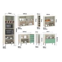 Armário De Cozinha 7 Peças Com Tampo Crema Com Verde