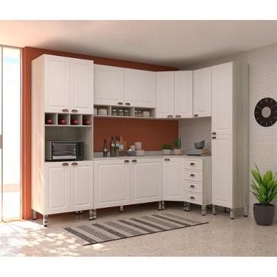 Armário de Cozinha Completa 8 Peças com Tampo Agatha 15 Portas 4 Gavetas MDF Branco