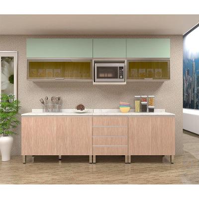 Armário de Cozinha Completa 8 Peças Lis 8 Portas 6 Gavetas MDF Creme com Cumaru e Verde Jade