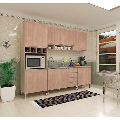 Armário de Cozinha Completa 5 Peças Luci 13 Portas 4 Gavetas MDF Amadeirado com Tampo MDP