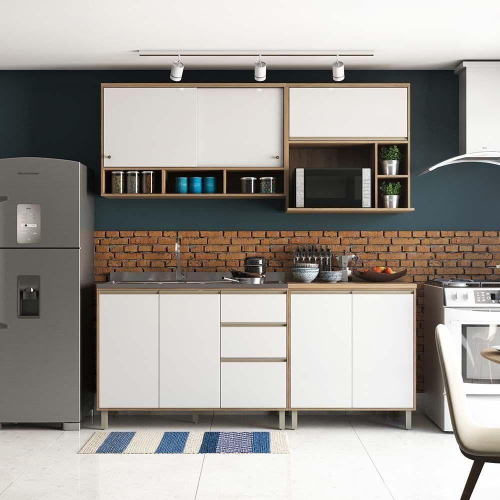 Cozinha 4 Pçs Armários Balcões E Nicho Mel Vanilla C/Branco - 1