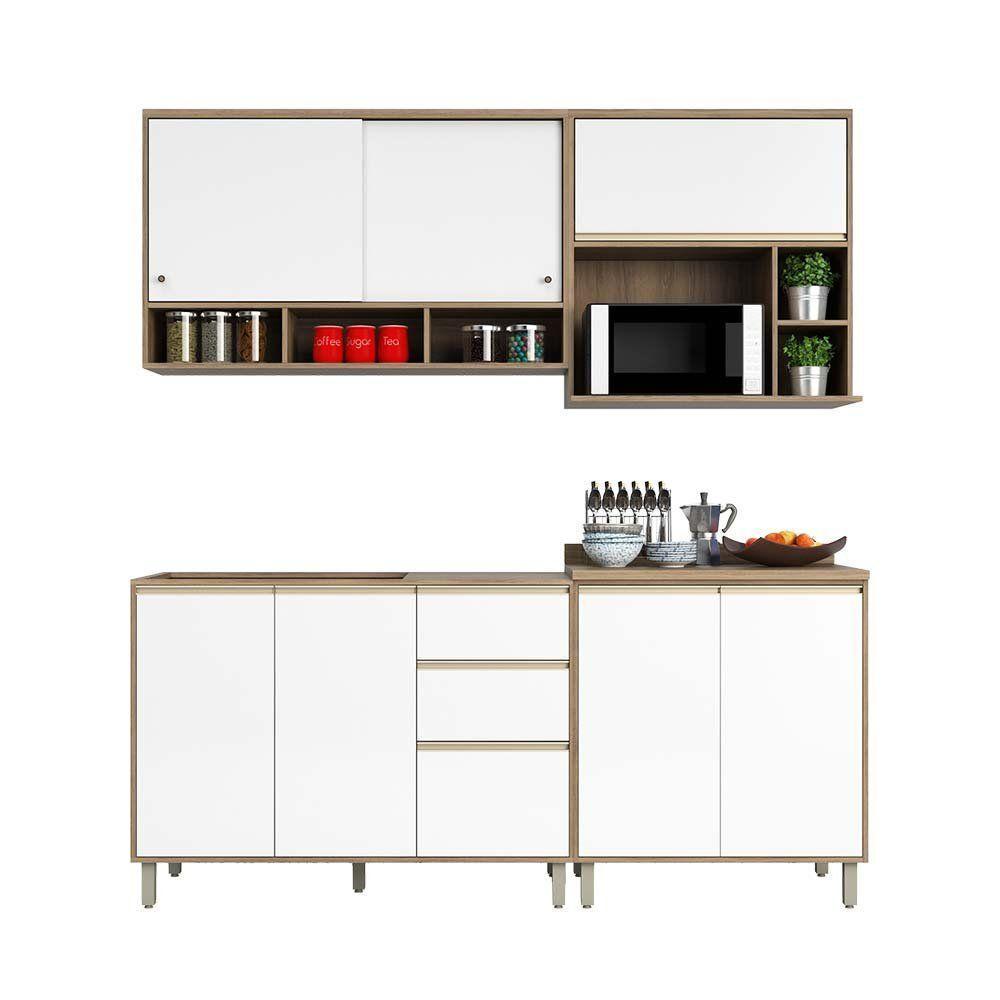 Cozinha 4 Pçs Armários Balcões E Nicho Mel Vanilla C/Branco - 6