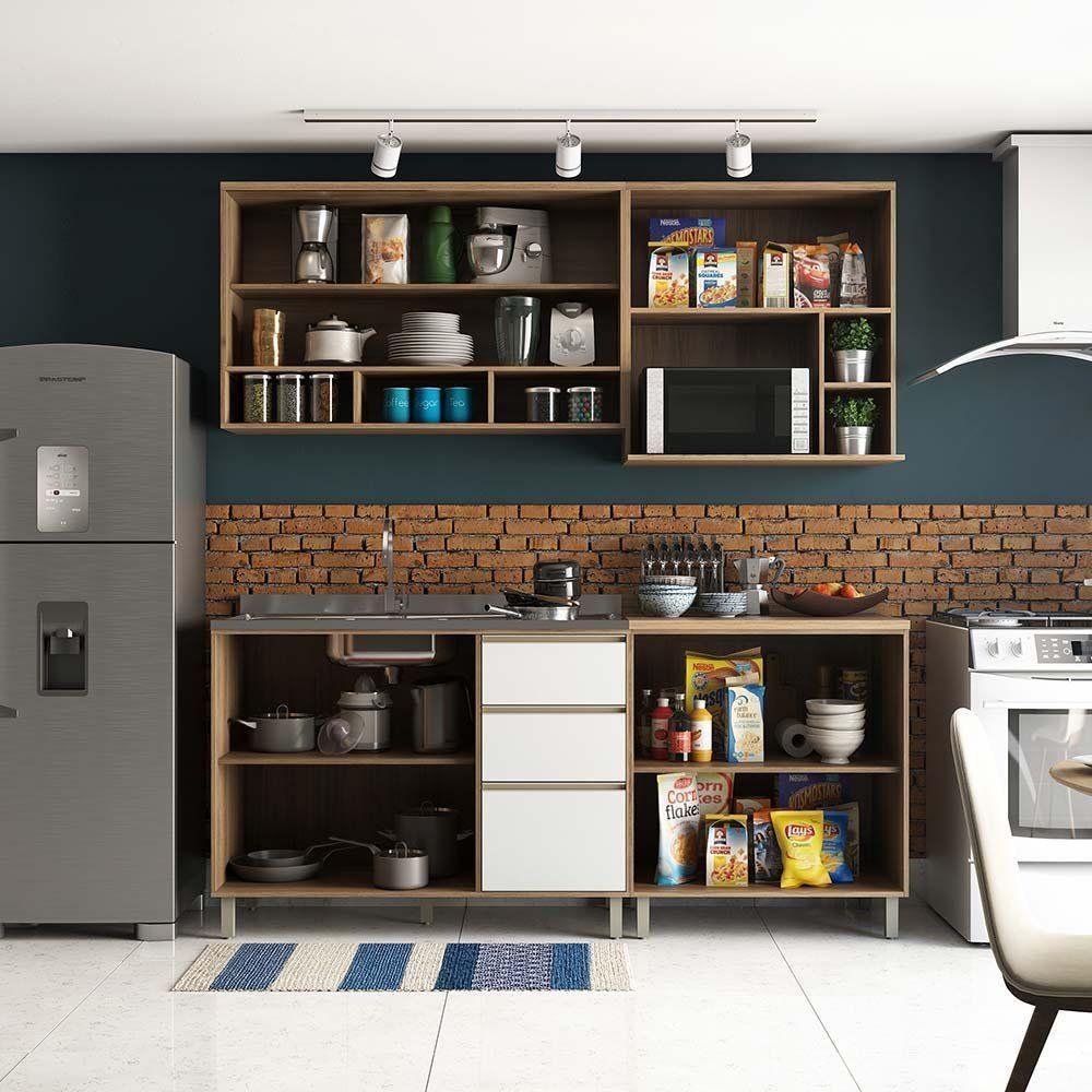 Cozinha 4 Pçs Armários Balcões E Nicho Mel Vanilla C/Branco - 7