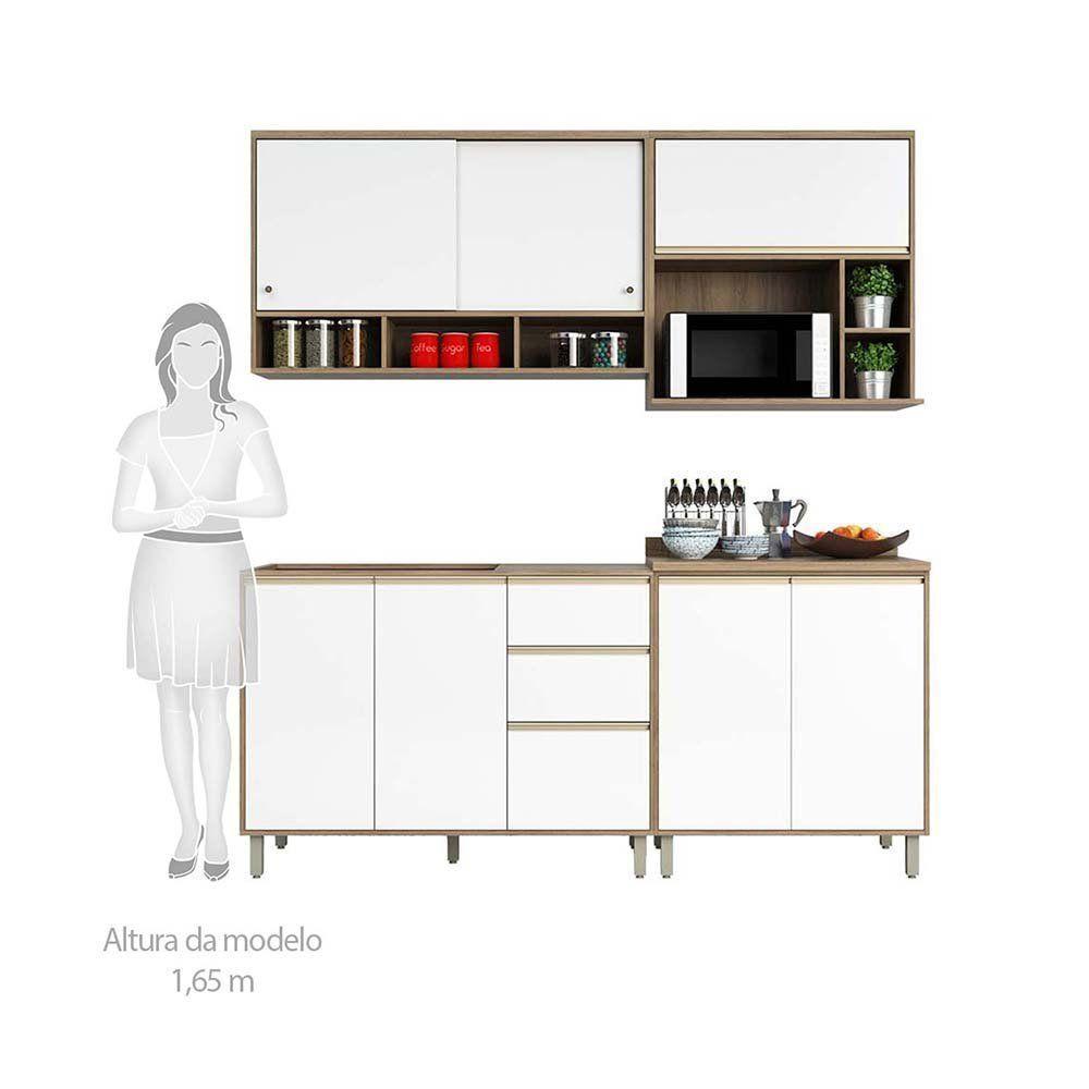 Cozinha 4 Pçs Armários Balcões E Nicho Mel Vanilla C/Branco - 9