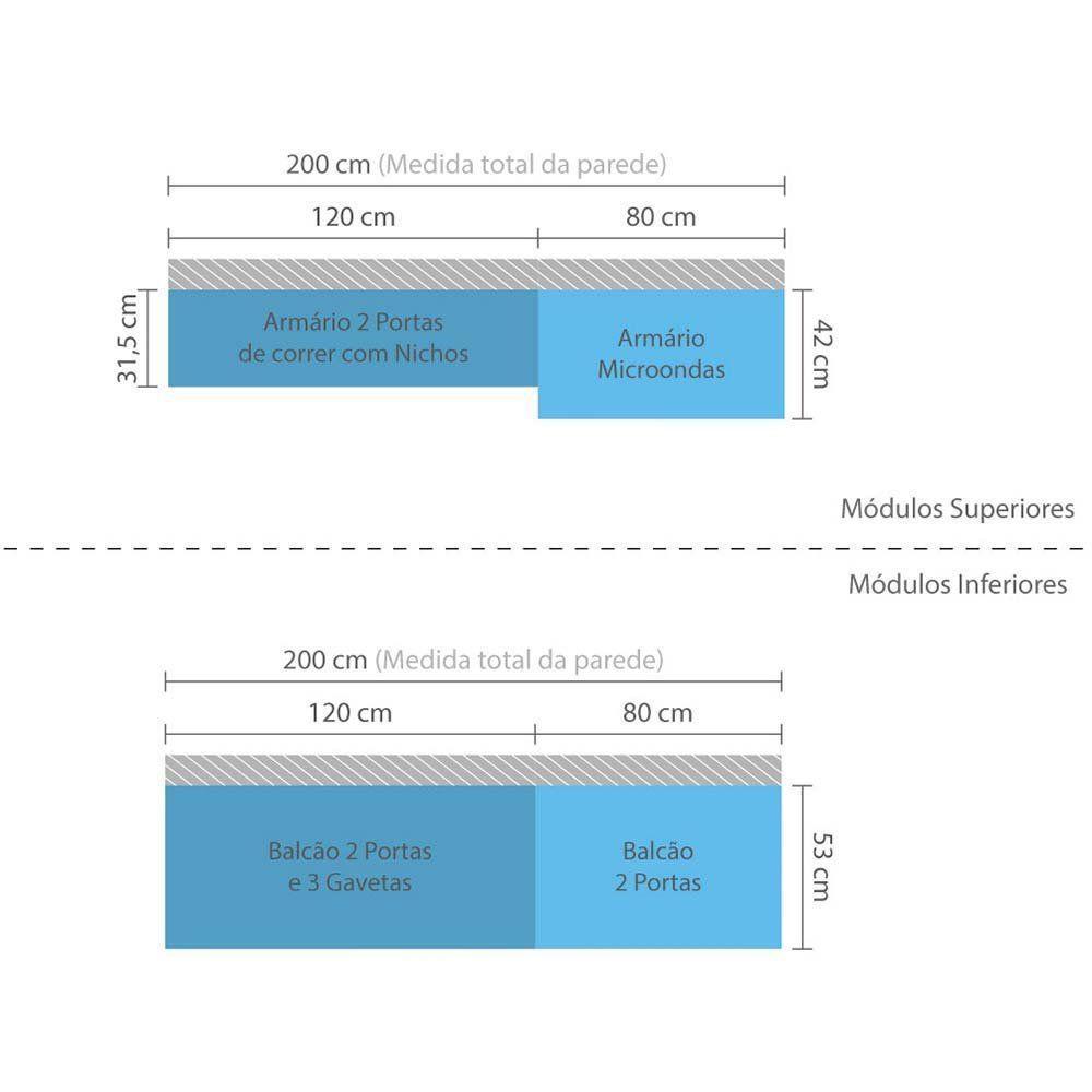Cozinha 4 Pçs Armários Balcões E Nicho Mel Vanilla C/Branco - 10