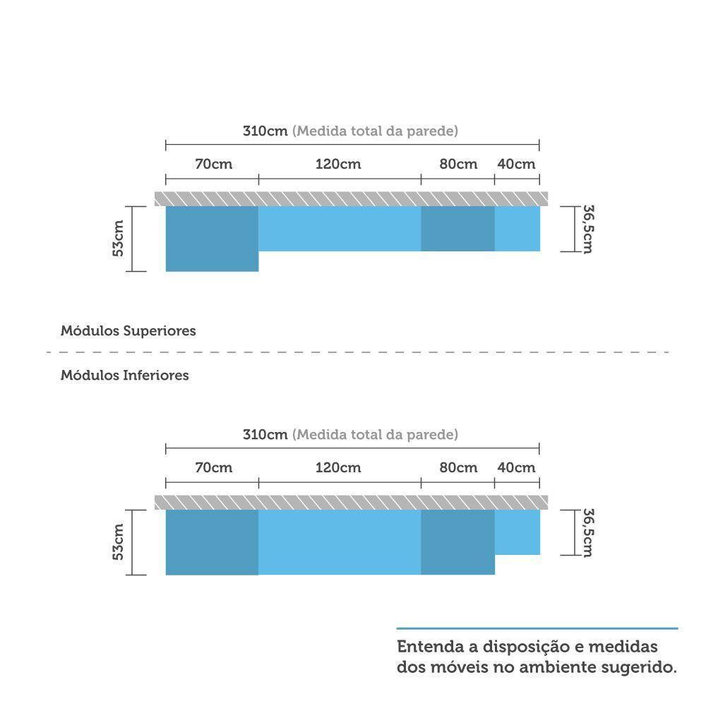 Cozinha Modulada 6 Peças Com Tampo Branco Vidro Reflecta - 4